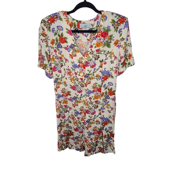 jonathan martin Pants - Vintage Jonathan Martin Womens SZ 11/12 White Floral Romper Shorts w Tags Button